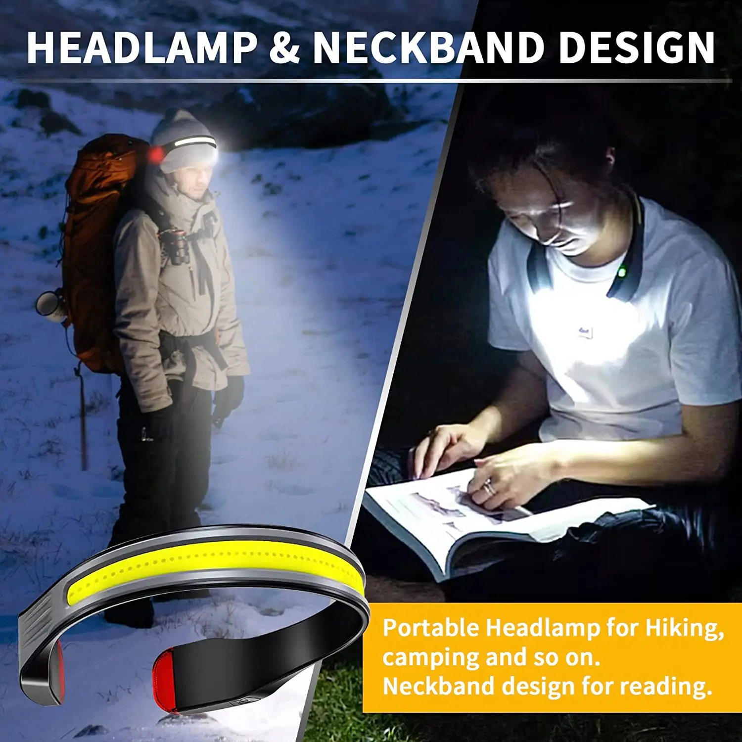 COB Headlamp USB Rechargeable Headlight Flashlight Outdoor Riding Night Running Strong Light Headlamp For Fishing Camping Hiking