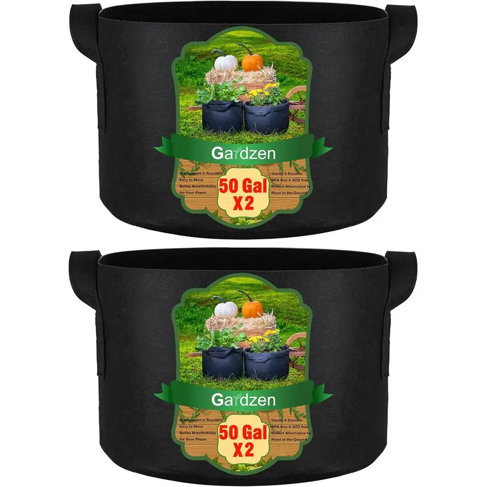 2-Pack 50 Gallon Grow Bags, Aeration Fabric Pots with Handles, Pot or Plants