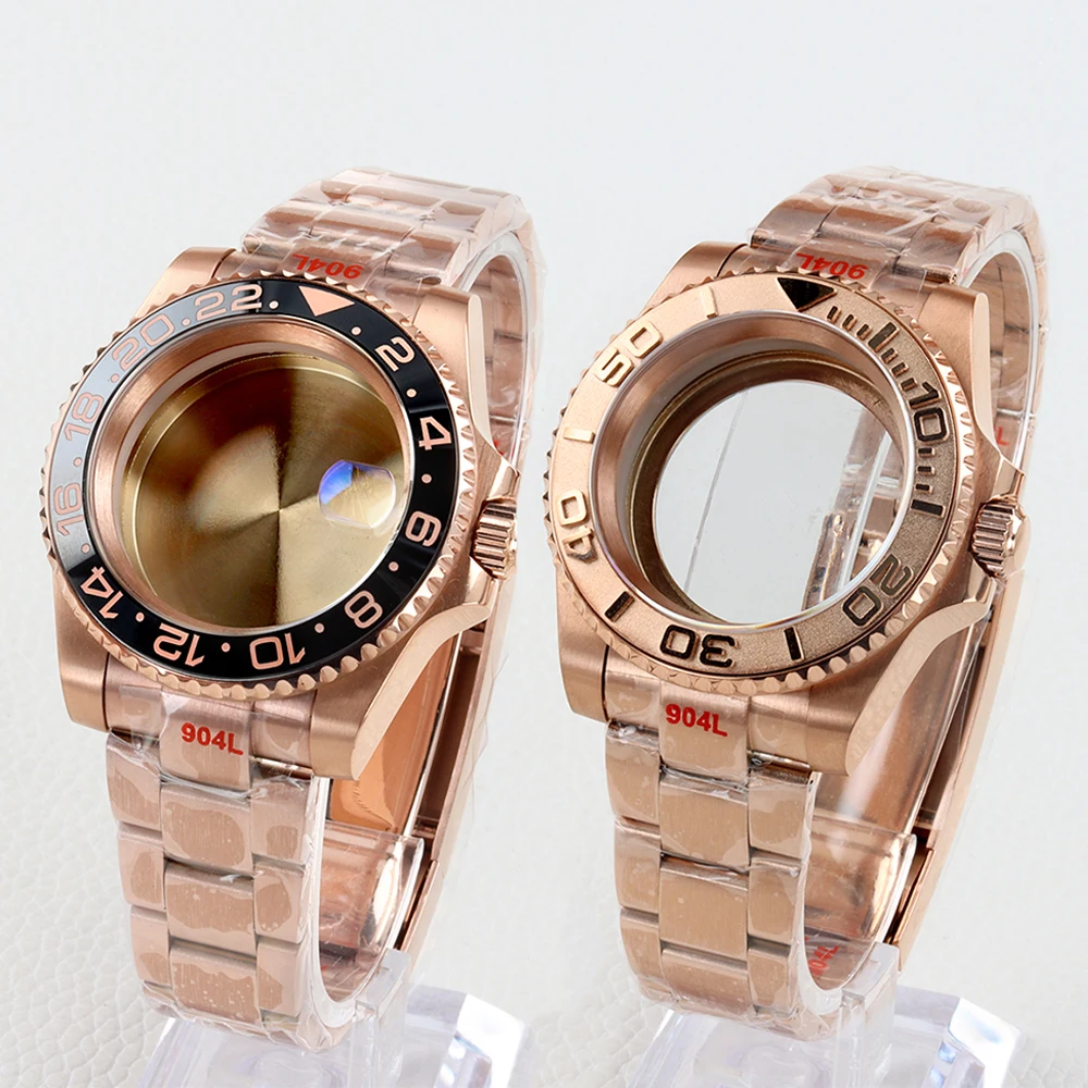 

Rose Gold 40mm NH35 Watch Case 20mm Oyster Brushed Strap for NH34 NH35 NH36 NH38 Movement SUB Yacht-Master GMT Case 28.5mm Dial