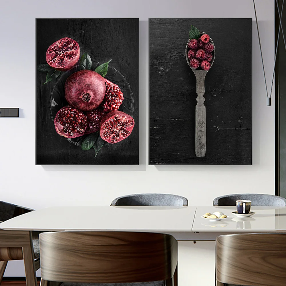 Food Kitchen Poster Pomegranate Blueberry Wall Art Canvas Print Painting Picture Nordic Restaurant Home Decoration Mural Cuadros