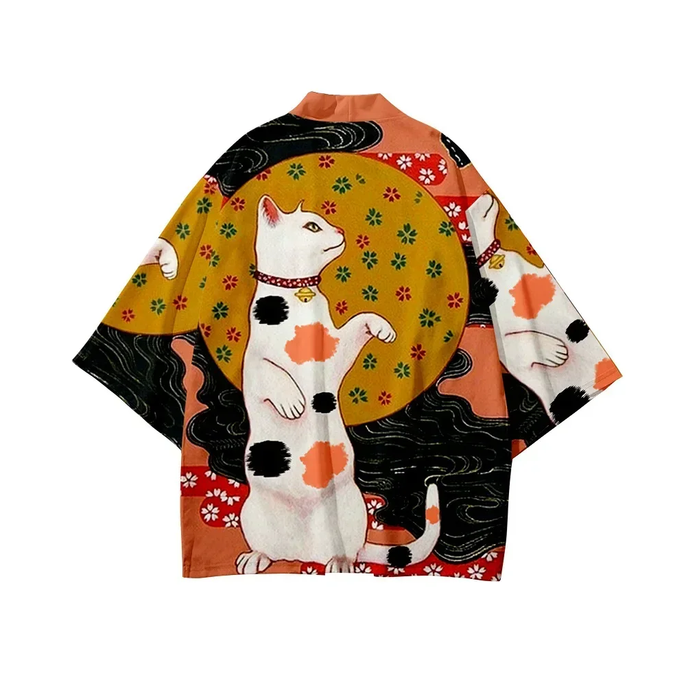 Demon Samurai Cat Cardigan stampato Kimono donna e uomo giappone tradizionale Haori giapponese Harajuku Summer Beach Streetwear Yukata
