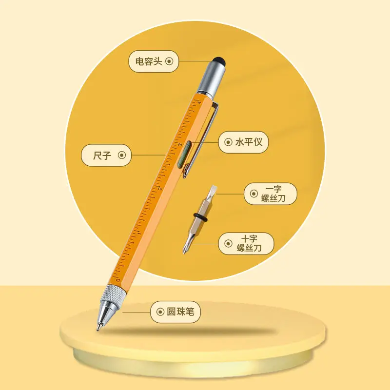 7 in1 Multifunction Ballpoint Pen with Modern Handheld Tool Measure Technical Ruler Screwdriver Touch Screen Stylus Spirit Level