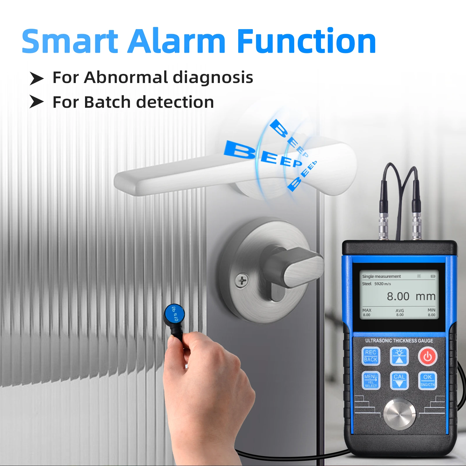 Ultrasonic Thickness Gauge 1.0-350mm Steel 0.01mm Resolution 5MHz Probe Data Logger 99 Groups Holdpeak T9-130S