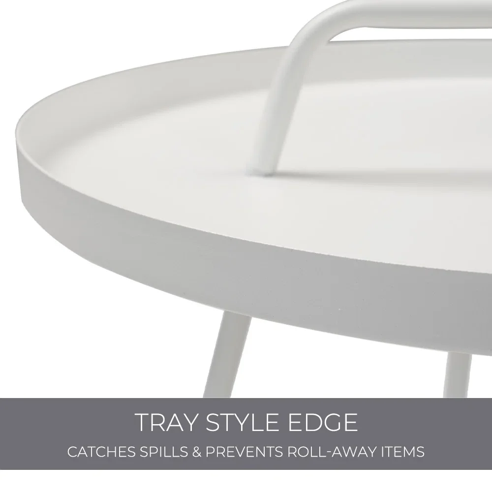 Outdoor Side Table with Handle Portable Small End Table 17-in Round Side Coffee Table