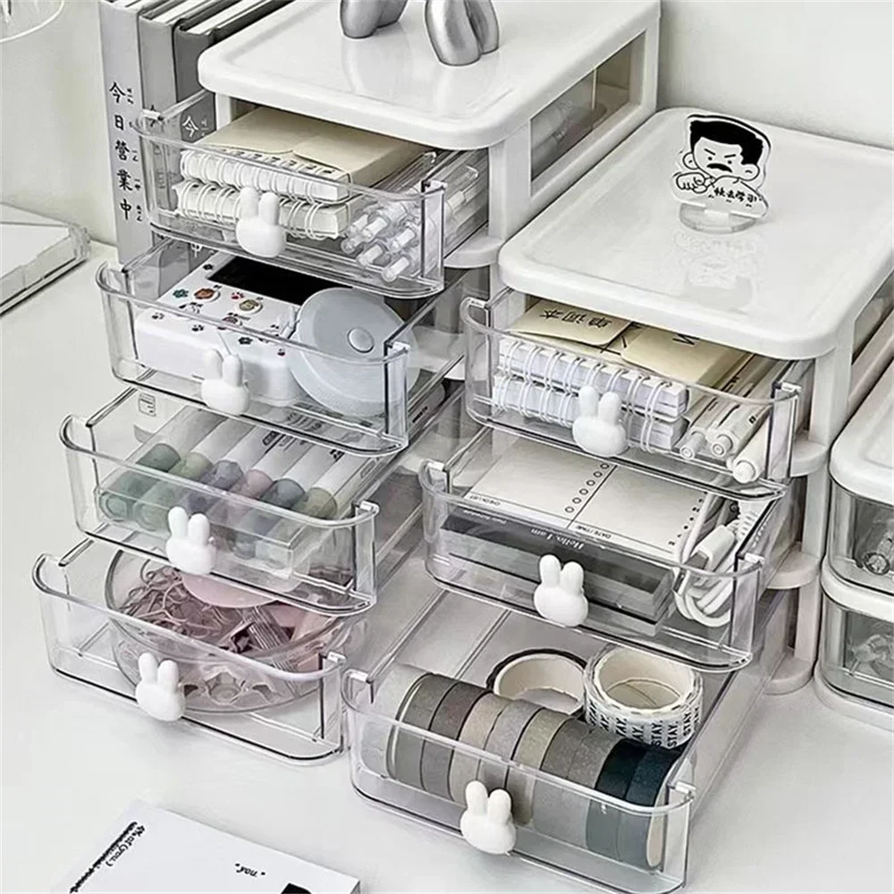 

Desktop Cosmetic Storage Box Organizer Drawer Office Storage Rack Stationery Desk Pen Holder Bunny Drawer Organizer Cute Kawaii