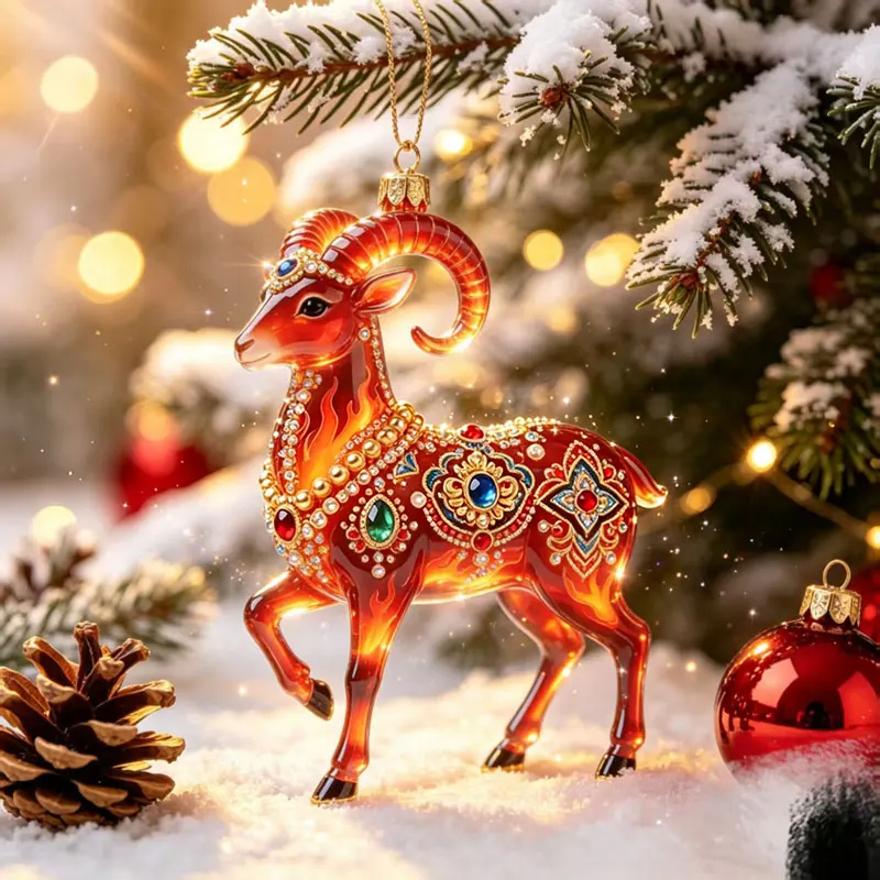 2027 2D Flat  Goat Hanging Ornament Acrylic Artificial Rhinestone Embossed Pattern Simulation Keychain Bag Hanging Ornament