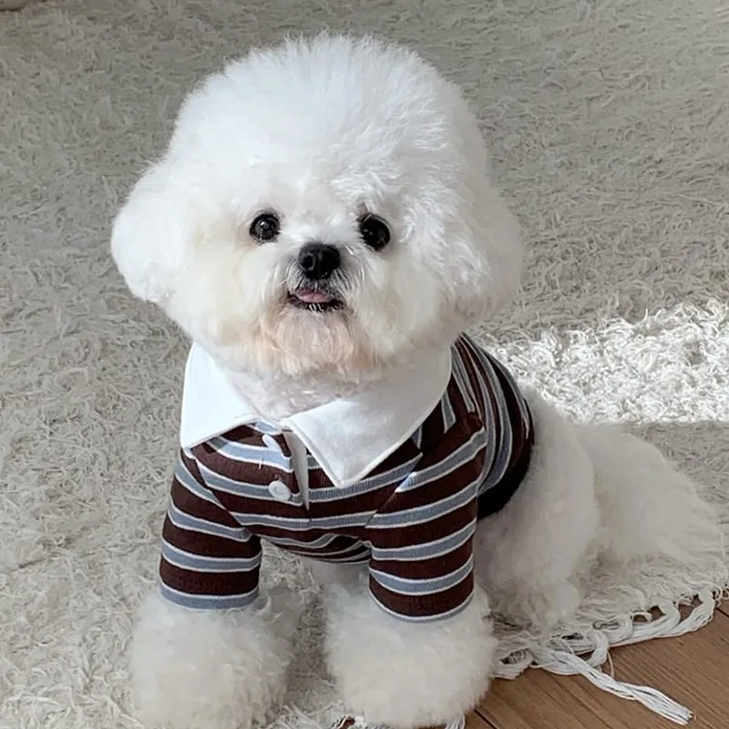 Pet Breathable T-shirt Trendy Striped Dog Clothes Summer Shirt Collar Teddy Tank Top Bichon Frise Fashion Short Sleeve