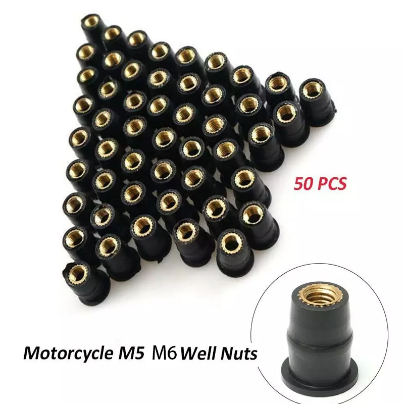 50PCS Motorcycle Fairing Screw M5 M6 Dome Well Screws Nuts With Rubber Windscreen Windshield Screws Well Nut Universal