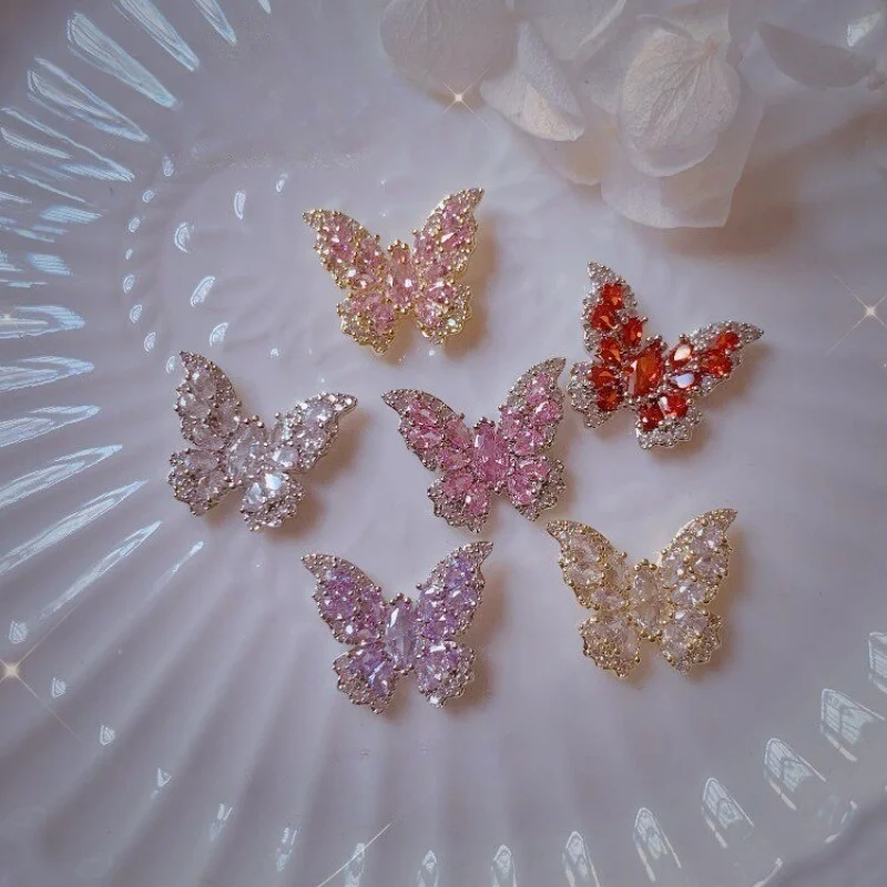 5PCS Exquisite High-End LZ Japanese Fashion Butterfly Nail Ornaments, Large Metal Charms Fully Covered Zircons