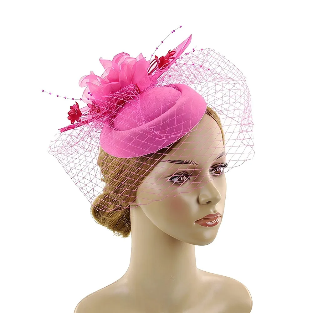 

Elegant Mesh Ribbons Vintage Hat Headband Veil Flower Fascinator Caps Large Floral Fascinator Hair Accessories