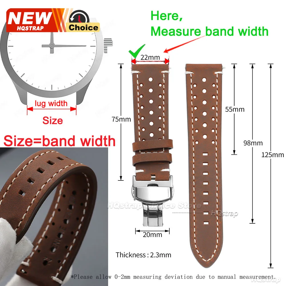 Schmetterlingsverschluss Perforiertes Atmungsaktives Uhrenarmband 18/19/21/24/20/22mm Smartwatch Leder Vintage Armband Schwarz mit Dornschließe – Detail 1