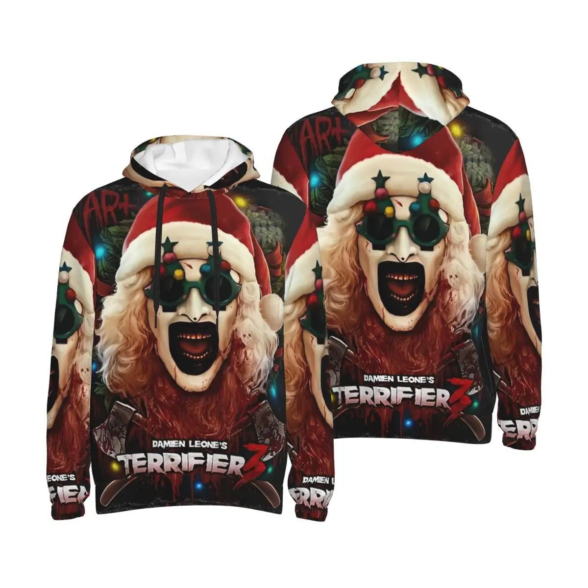 Terrifier 3 Christmas Santa 3D Print Hoodie Hooded Collar Drawstring Hoodies Horror Film Pullover Sweatshirts Long Sleeve Shirts