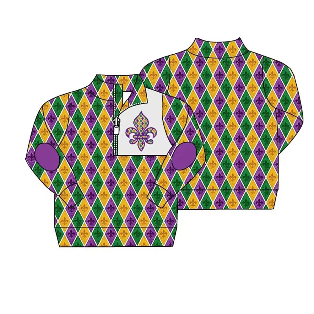 Boutique Kids Mardi Gras Pullover Jacket Purple Children Pullover Zipper Tops Clothing