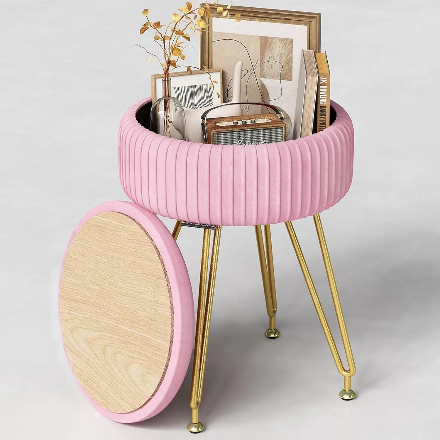 

Redlife Vanity Stool With Storage, Round Makeup Vanity Chair, Velvet Vanity Stool Chair, Storage Ottoman Footrest Stool,