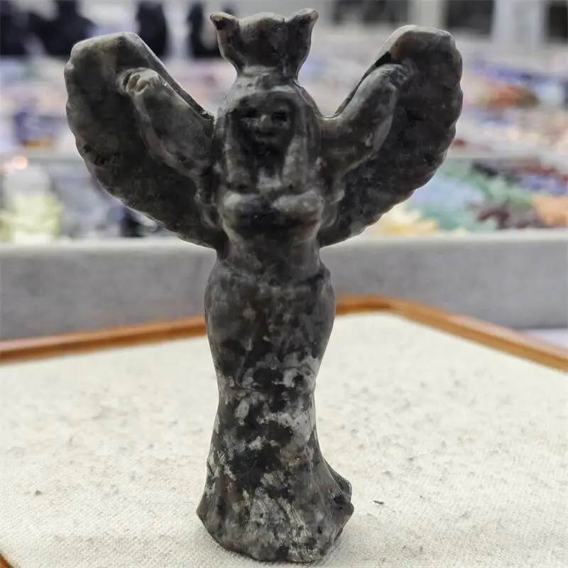 Natural Black Obsidian And Yooperlite Goddess Carving Reiki Faith Handicraft Ornaments Healing Home Decoration Gift 1pcs view 3