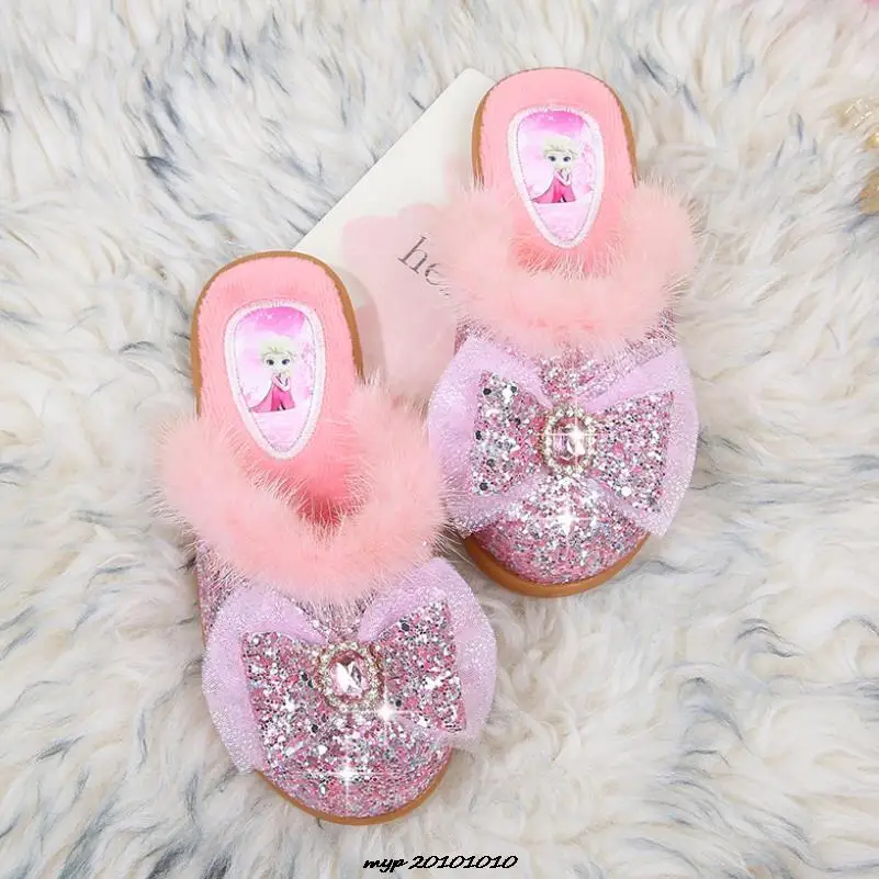 Frozen Children\'s Slippers Elsa Shoes Princess Warm Children Winter Lovely Disney Shoes Little Girls Soft Bottom Home Shoes Flat