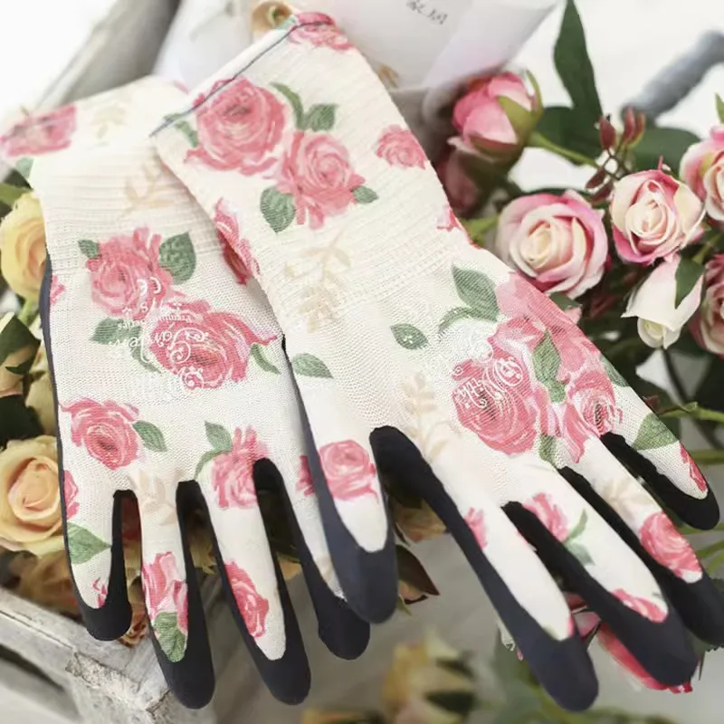 Print gardening gloves digging soil picking vegetables planting flowers cactus thorn-proof and waterproof winter work gloves