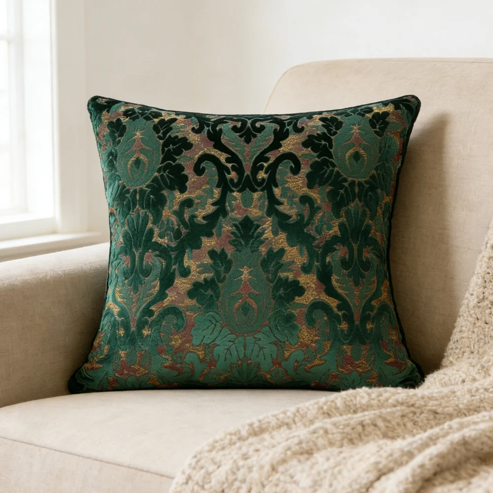 Luxury Vintage 50x50cm Pillow Case Jacqurd Woven Blue Gold Classic Design Floral Square Cushion Cover Home Sofa Decoration