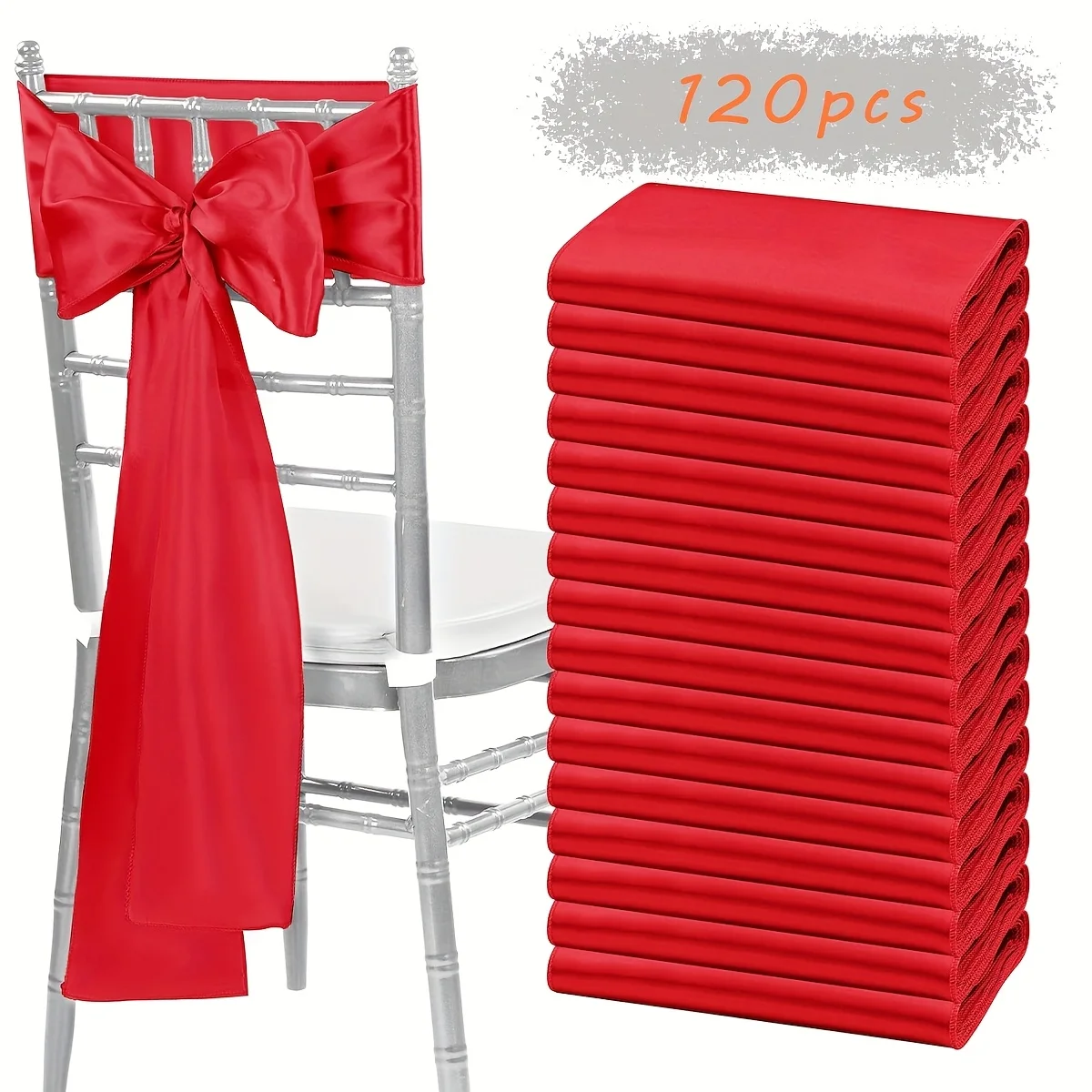 [TINGYUMIAN] 120PCS Satin Chair Belt Bow Universal Chair Streamer Ribbon For Wedding Reception Restaurant Banquet, Party, Hotel Event Decoration (7 X 108 Inches)