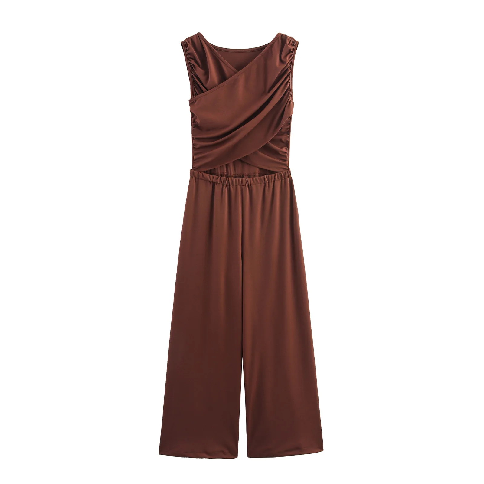 

Women's Summer Sleeveless Wide Leg Hollow Jumpsuit Turtleneck Pleated Jumpsuit Casual Slim Fit Summer Elegant Outfit