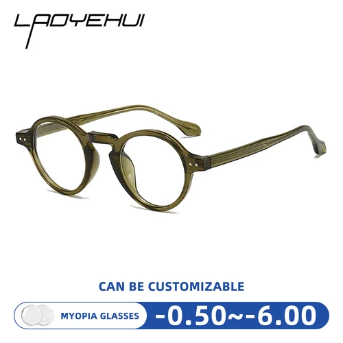 Gafas redondas Retro para miopía para mujer, montura pequeña, antiluz azul, gafas para ordenador, gafas de lectura graduadas ópticas, color verde