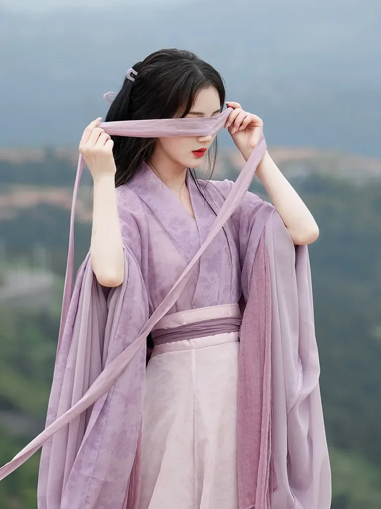 Традиционная китайская одежда ханьфу для женщин, фиолетовое Элегантное Длинное Платье ханьфу, карнавальный костюм для выступлений