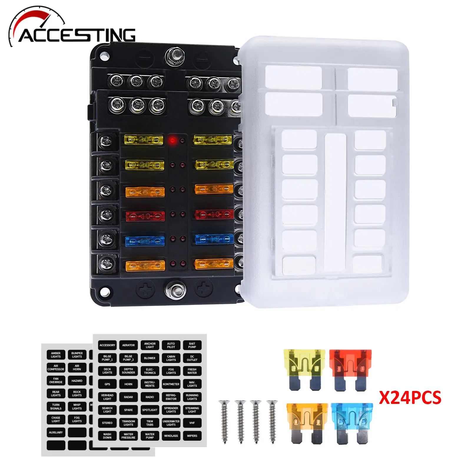 Fuse Block Auto 6 Way 12 Way Plastic Cover Blade 12V 32V Fuse Box Holder RV Camping Car Electrical Appliances Circuit Breaker