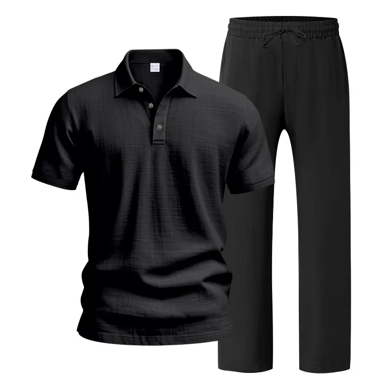 

Summer linen suit men's loose and breathable casual large size lapel collar short-sleeved trousers suit