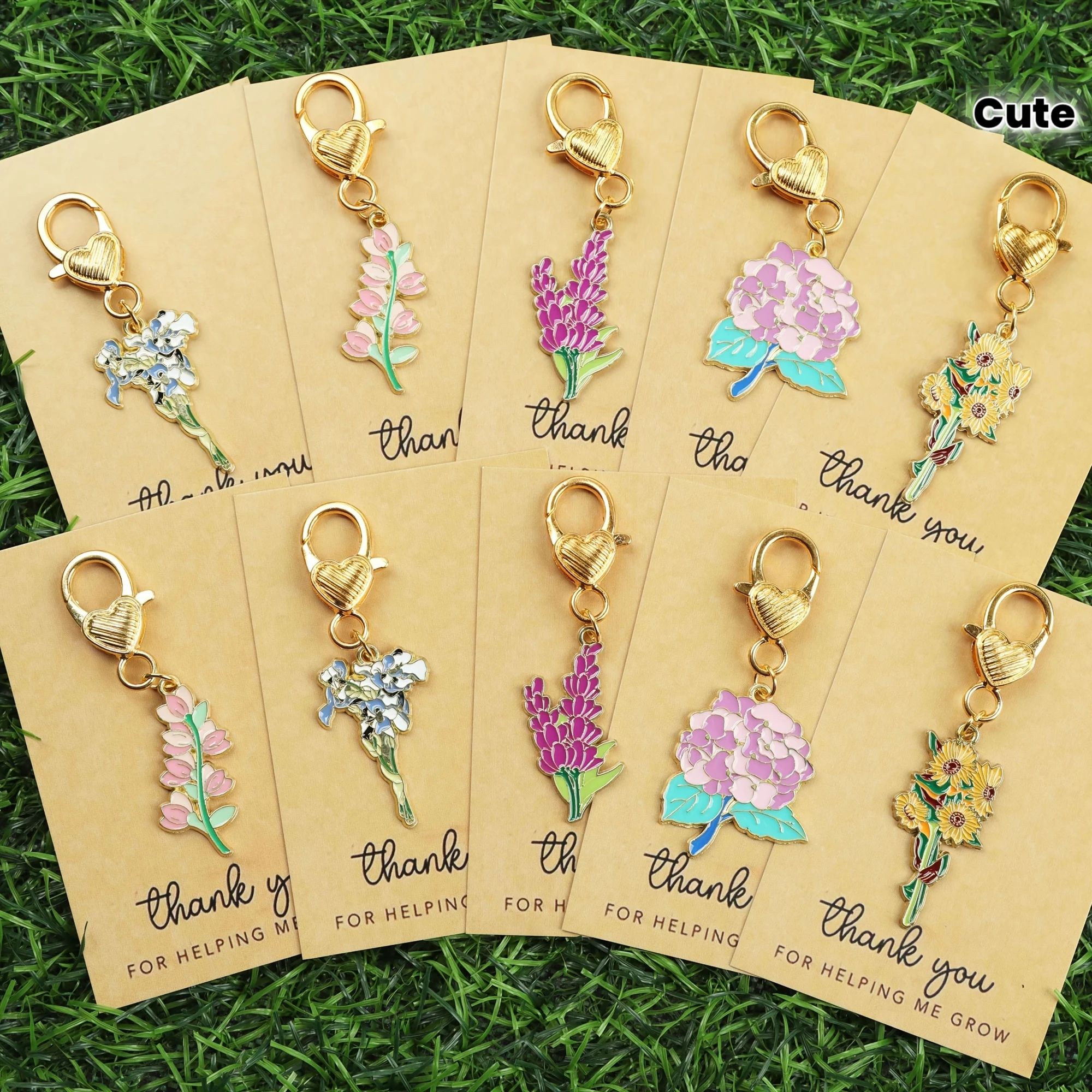 5/10pcs Bouquet Flower Keychain Set with Thank You Card, Cherry Blossom Peony Sunflower Design, Creative Gift for Couples Birthd