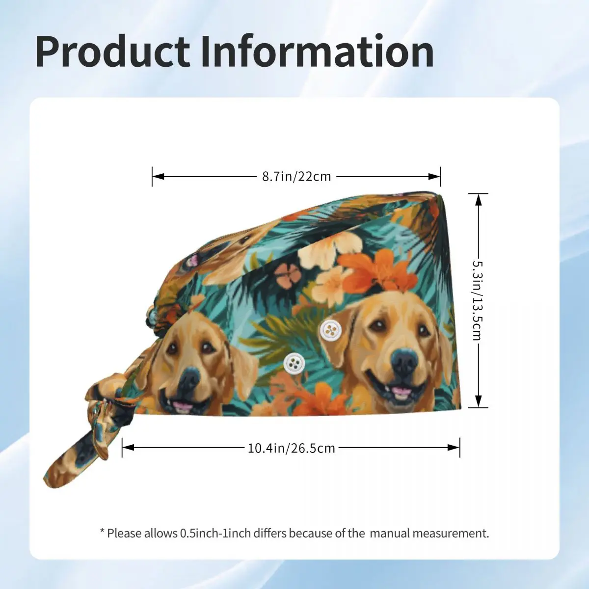 Golden Labrador Retriever Dog Tropical Scrub Hat Doctor Working Surgical Cap Men Women Adjustable Nursing Caps for Dentist