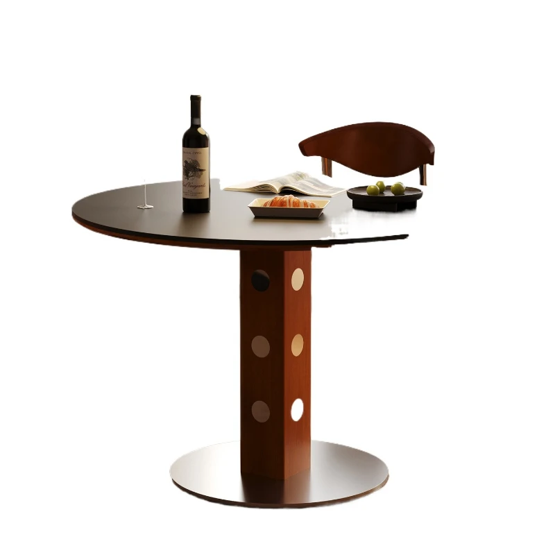 

Rock slab round dining table antique retro living room home Bauhaus new solid wood travertine dining table