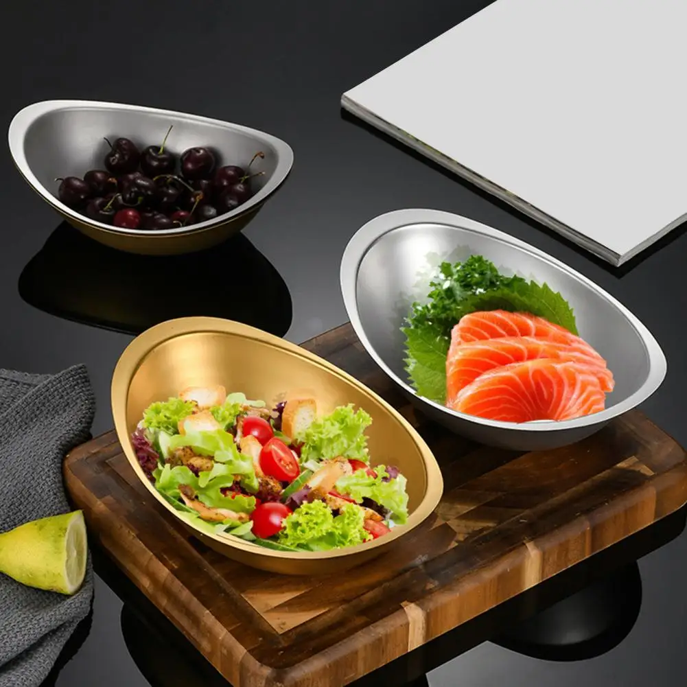 Stylish Stainless Steel Korean Golden Ingot Bowls Large Opening Smooth Edges Moderate Width Mixing Bowl Dessert Snack Bowl