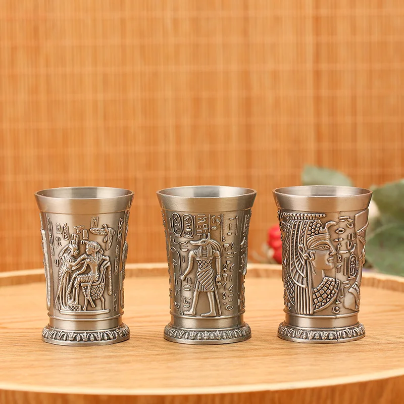 Shot Glass 1oz Metal Vintage Egyptian Chalice Creative Wine Shot Glasses Personalized Sip Glass Used for Tequila Vodka Cocktail