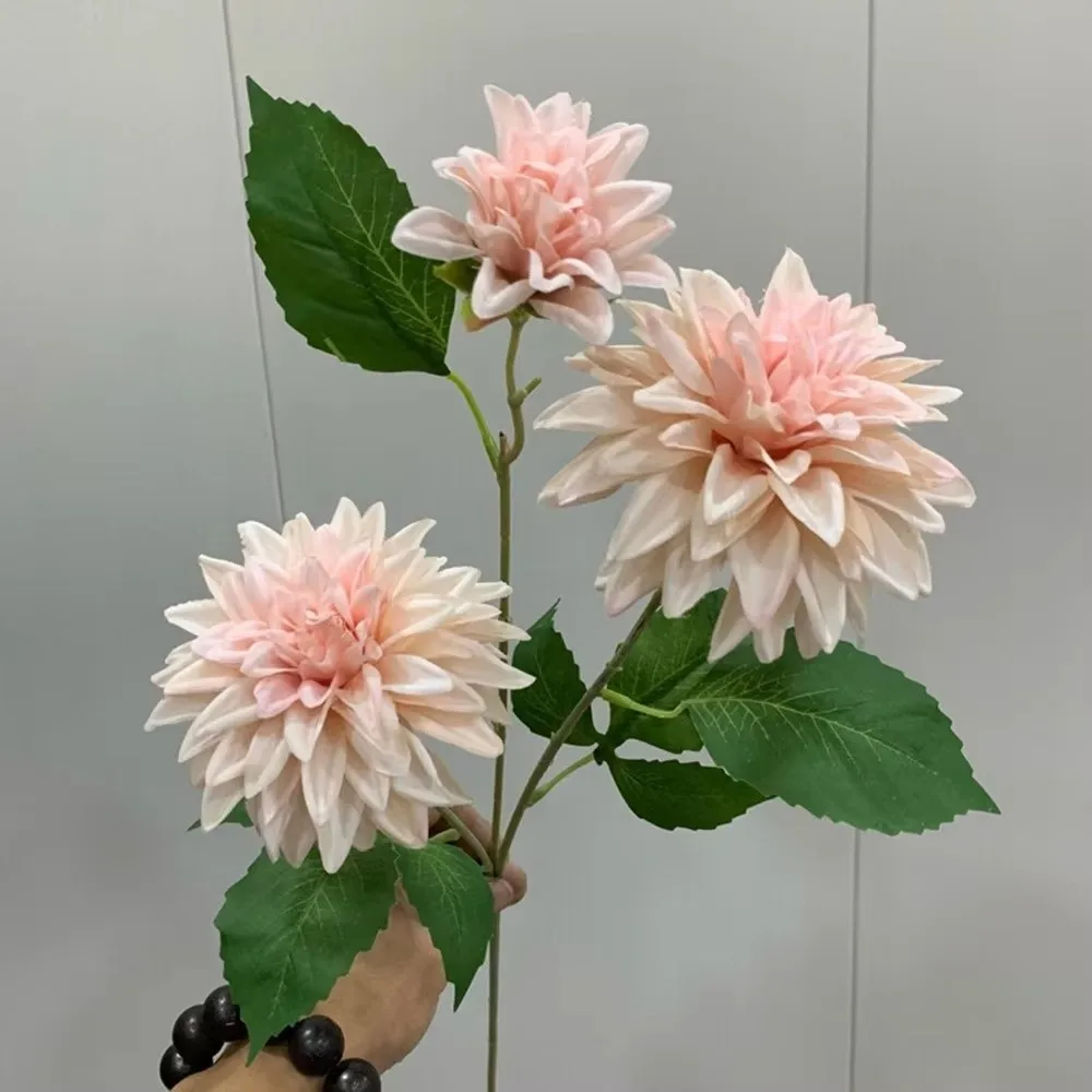 Lifelike 72cm Artificial Dahlia Flower Long Branch Floral Arrangement Silk Flower 3 Heads Hydrangea Flower Wedding Decor