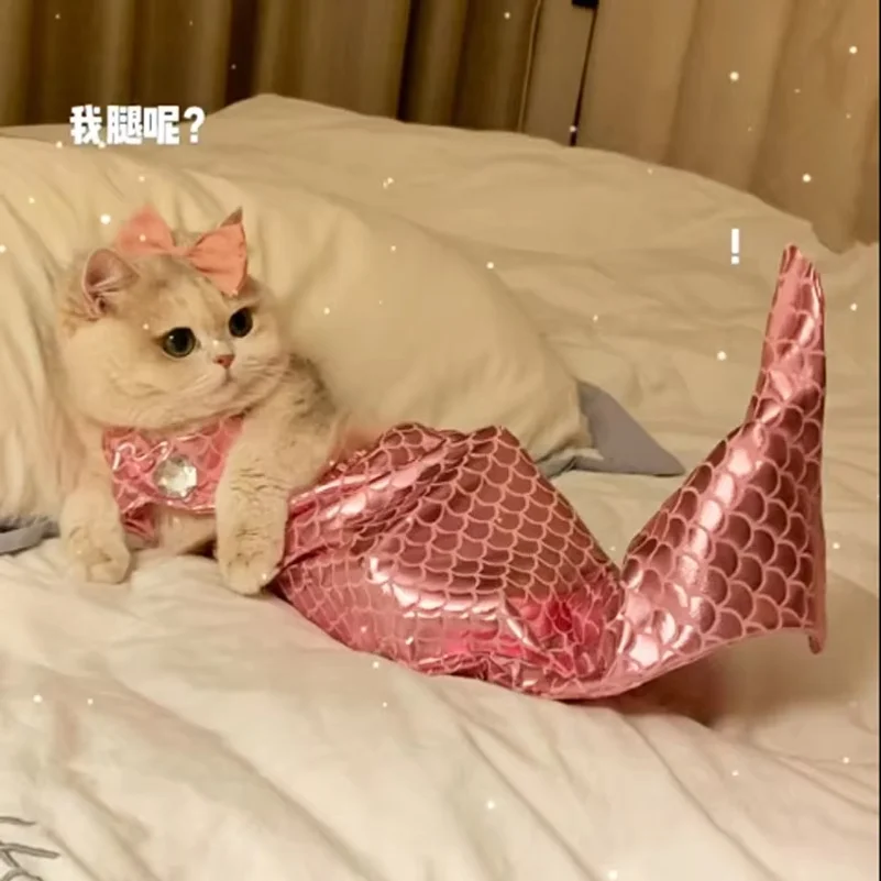 Cat Mermaid Costume Soft Comfortable Pet Cosplay Cute Dress Up Clothes Halloween Party Puppy Cat Supplies Accessories
