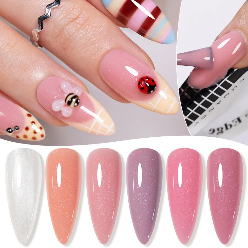 Glitter Builder Nail Gel Soak‑Off UV LED Reinforce Hard Gel For Nail Repair Extend Shimmer Glossy Gel Varnish Salon Home DIY