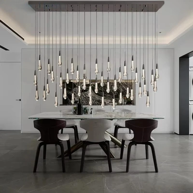 Long Dining Table Bar Decoration With This Crystal Water-drop Chandelier Bronze/black Light Fixture Luxury For Stairwell Decor