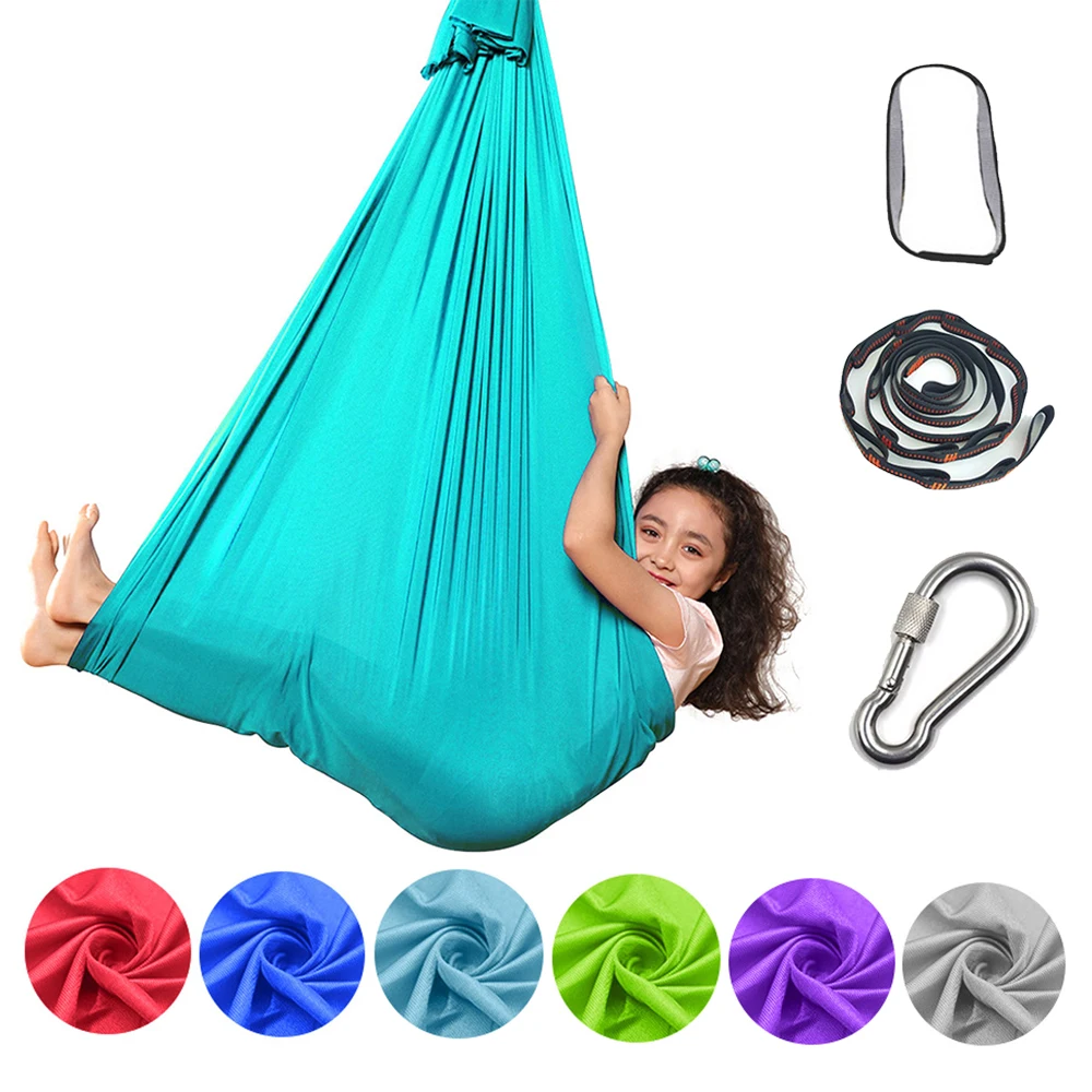 Children Yoga Hammock Elastic Bed Indoor Outdoor Toy Swing Adjustable Hammock Yoga Fitness Tool With Extension Straps Carabiners