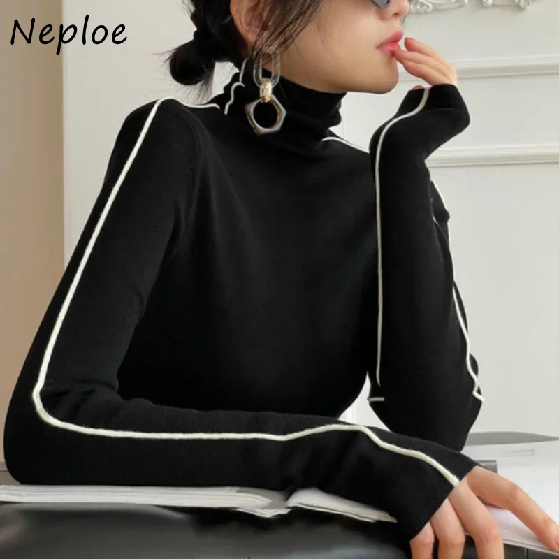 Neploe Harajuku Street Turtleneck Black Sweaters Mujer Spring Long Sleeve Tops Women Y2k Slim Fit Bottoming Knitted Pullover