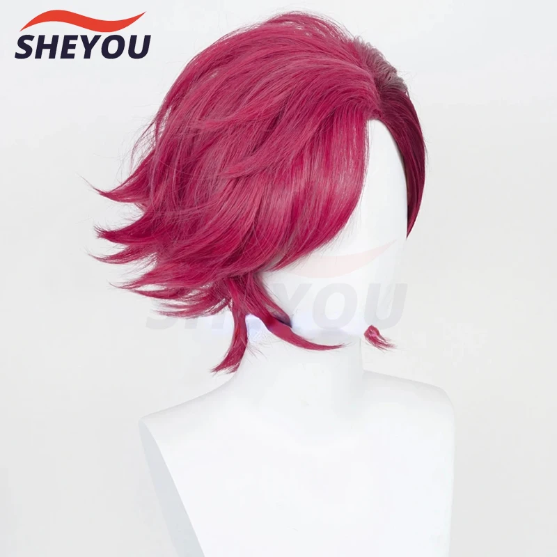 Game LOL Arcane Vi Cosplay Wig VI 30cm Deep Rose Short Heat Resistant Synthetic Hair Woman And Man Role Play Wigs + Wig Cap