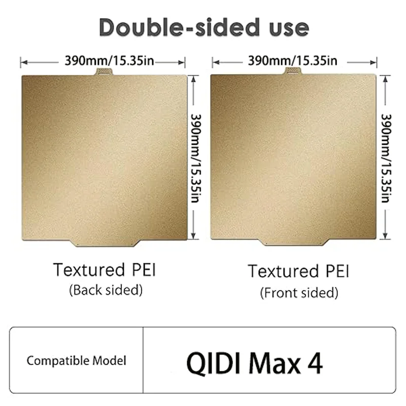 ENERGETIC QIDI Max 4 PEI Plate, 390x390mm Dual-Sided Texture PEI Build Plate Flexible Removable Spring Steel Magnetic Platform