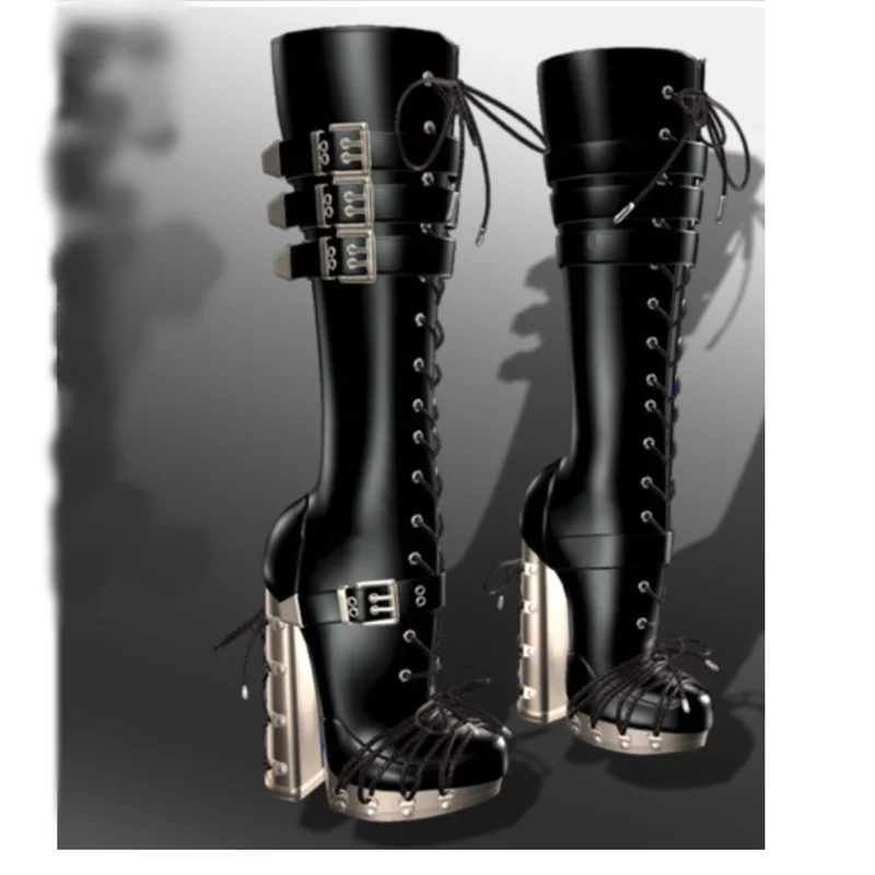

Black Lace Up Knee High Platform Boots Round Toe Chunky Heel Fashionable Sexy Winter Big Size 2025 Woman Shoes Zapatillas Mujer