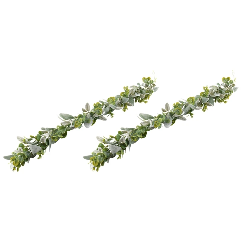 

2X Lambs Ear Garland Greenery And Eucalyptus Vine / 38 Inches Long/Light Colored Flocked Leaves/Soft And Drapey Wedding