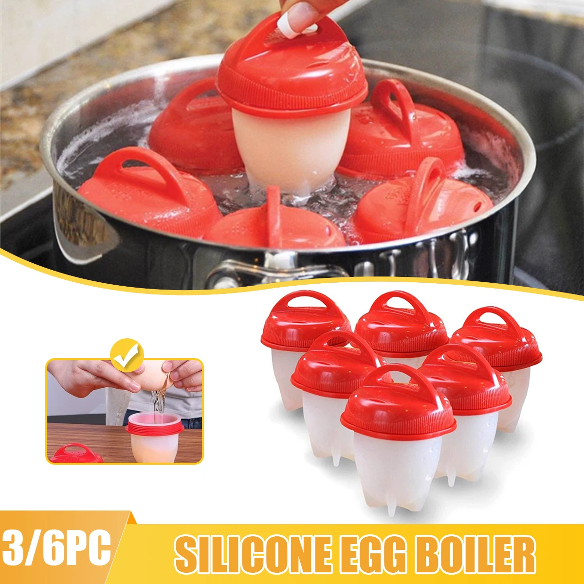 3/6 stücke Silikon Eierkocher Dampfer BPA FREI Antihaft-Silikon Eierkochen Tassen Schnelle Ei Wilderer für Frühstück Küche Kochen Werkzeug