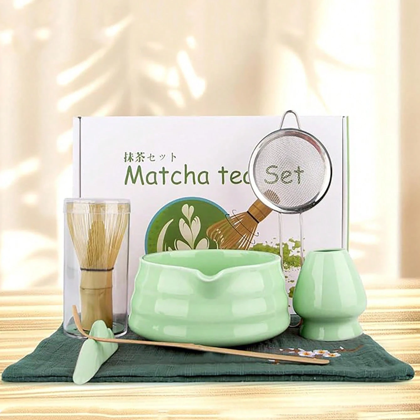 

4/5 шт., японская керамическая глянцевая зеленая чаша для матча, чайный венчик для чая, держатель для чавана, совок, чашка для ситечка, подарочный набор для церемонии