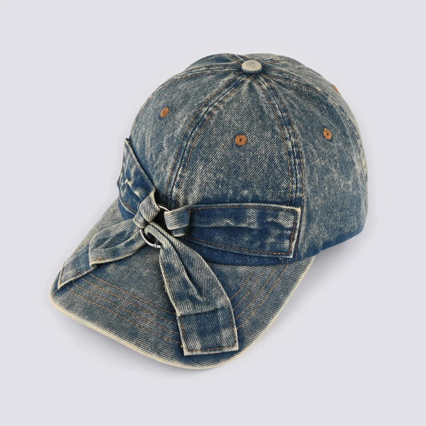 Washed denim strap round ring bow baseball cap - sweet and cool style, suitable for both casual outings and workwear. Pair it up