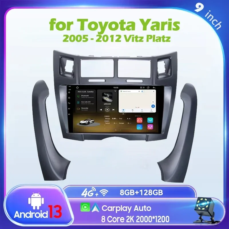 Car Multimedia Player Car Radio for Toyota Yaris 2005 - 2012 Vitz Platz No cutting 9 Inch Android Video Audio Carplay Stereo