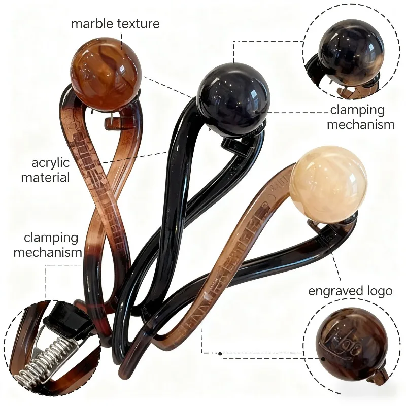 Minimalistische Haarspangen mit Balldekor für Damen aus Acrylmaterial, Bananenklammern im französischen Stil für mittlere und lange Haarstyling