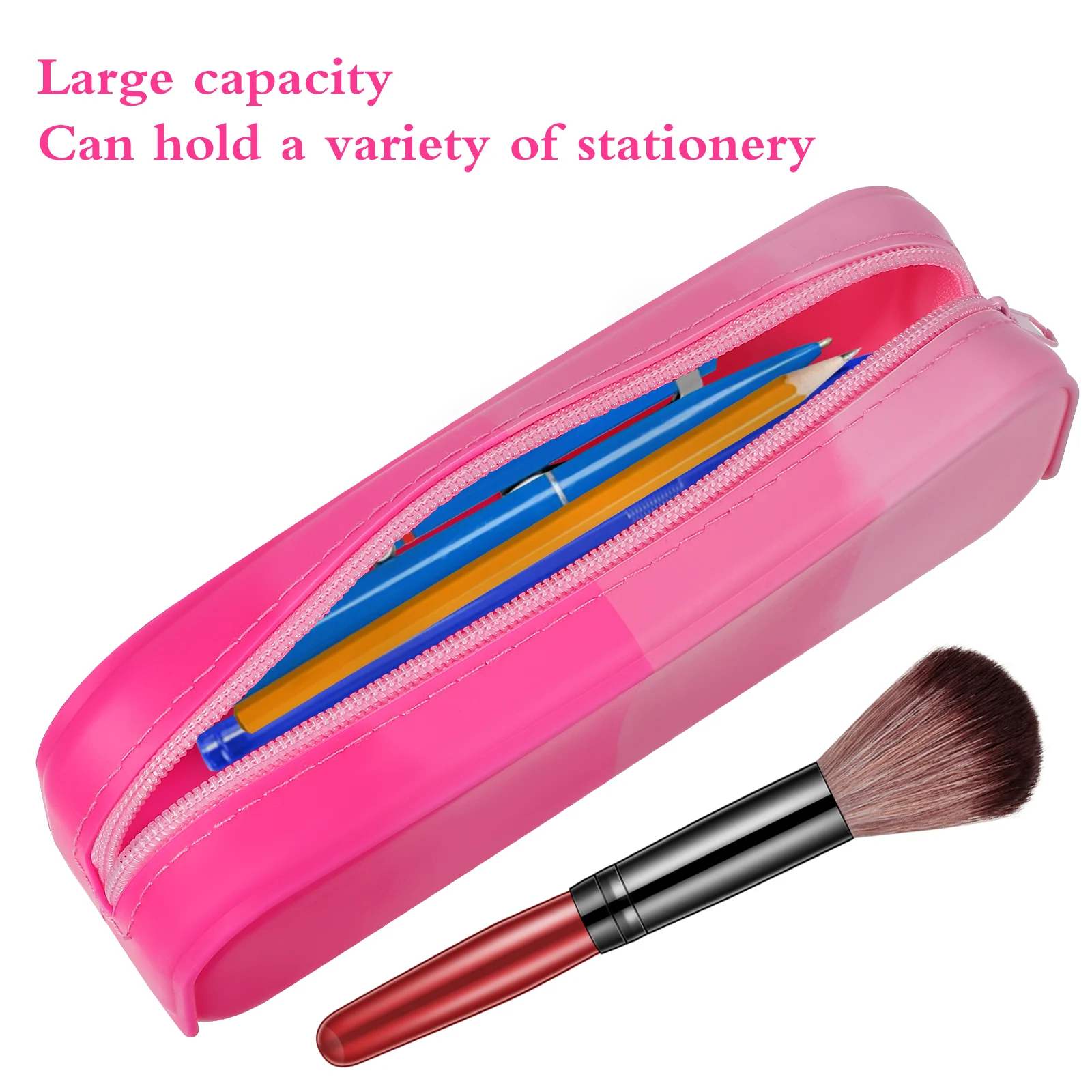 

Adorable Pencil Pouch Bright Color Large Compartment Silicone Lightweight Portable Makeup Tool Organizer