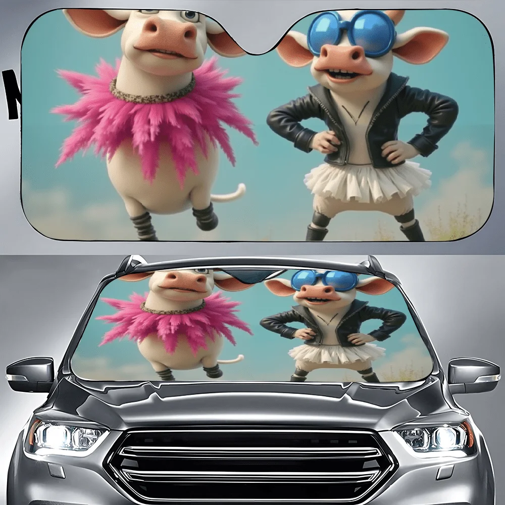 Couple Of Cows That Are Standing Next To Each Other Car Auto Sunshades Car Sunshade, Front Window Sun Cover For Car, Auto Sunsha